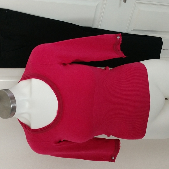 INC scoop neck crop sweater with edge detail of ribbon and fancy gem buttons - Picture 1 of 7